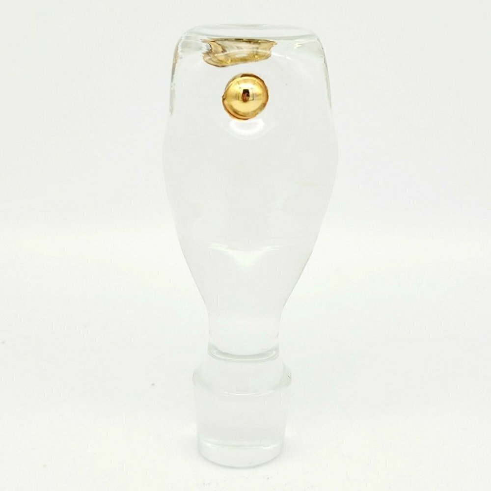 Vtg MCM Glass Decanter Stopper Bottle Topper Clear Gold Button Detail 4.25" Tall